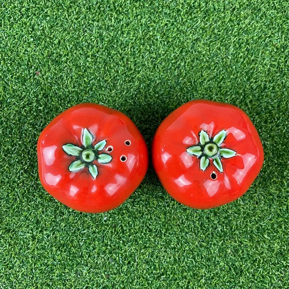 Vintage Set Ripe Tomato Glossy Red Ceramic Salt and Pepper Shakers